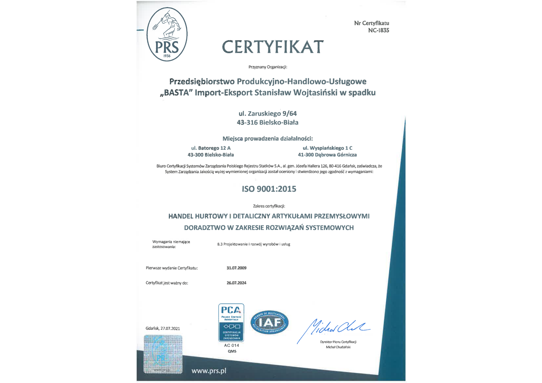 Certyfiakt ISO 2021